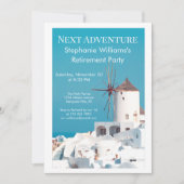 搬送先退職パーティーギリシャ語ホワイトブルー 招待状 (正面)