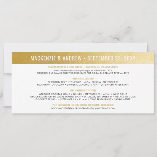 搭乗パスの日付のシンプル金ゴールドのモダン保存 セーブザデート (裏面)