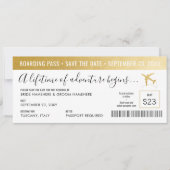 搭乗パスの日付のシンプル金ゴールドのモダン保存 セーブザデート (正面)