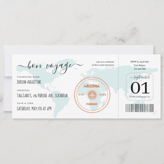 搭乗パスチケット行遠くにパーティの招待状 招待状 (正面)