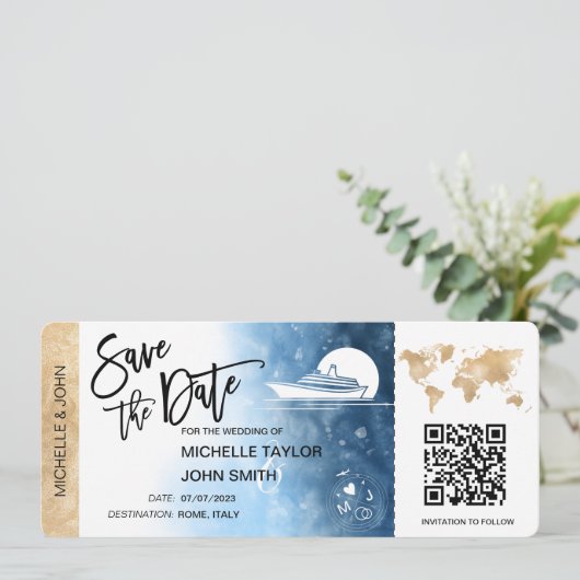 搭乗パスマップクルーズ船QRCodeの日付を保存 招待状 (スタンド正面)