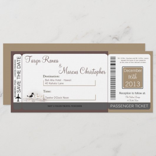 搭乗パスリネン結婚式招待状バードカップル 招待状 (正面/裏面)