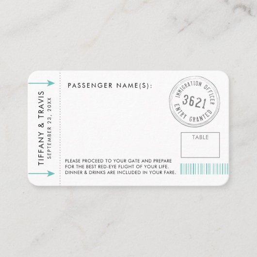 搭乗パス飛行機チケット座席表ミニメニュー プレイスカード (正面)