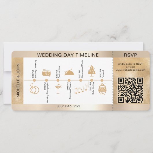 搭乗券のタイ図解入りの、写真付きのムラ結婚インRSVP 招待状 (正面)