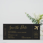 搭乗券の保存日付ブラック金ゴールドハート飛行機 案内状 (スタンド正面)