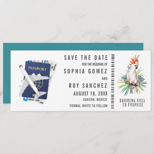 搭乗券の宛先ウェディング日付を保存 招待状 (正面/裏面)