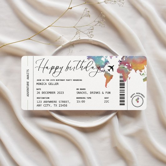 搭乗券の旅行をテーマにした大人の誕生日パーティー 招待状