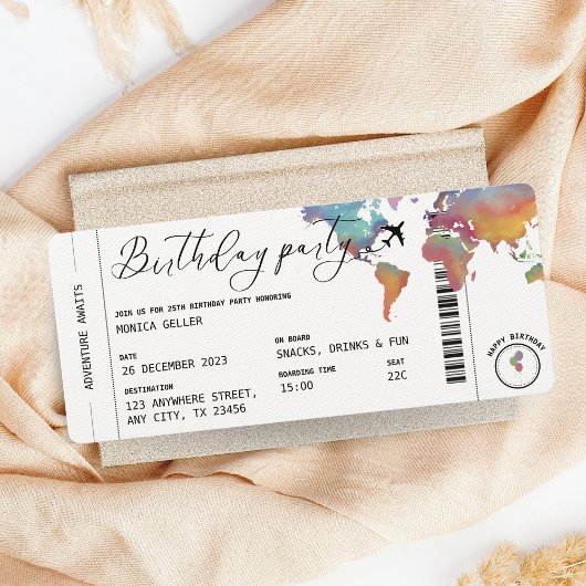 搭乗券の旅行をテーマにした誕生日パーティー 招待状