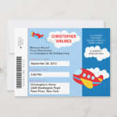 搭乗券の飛行機の誕生日のパーティの招待状 招待状 (正面)