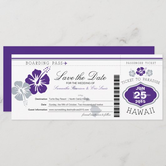 搭乗券をハワイに保存 セーブザデート (正面/裏面)