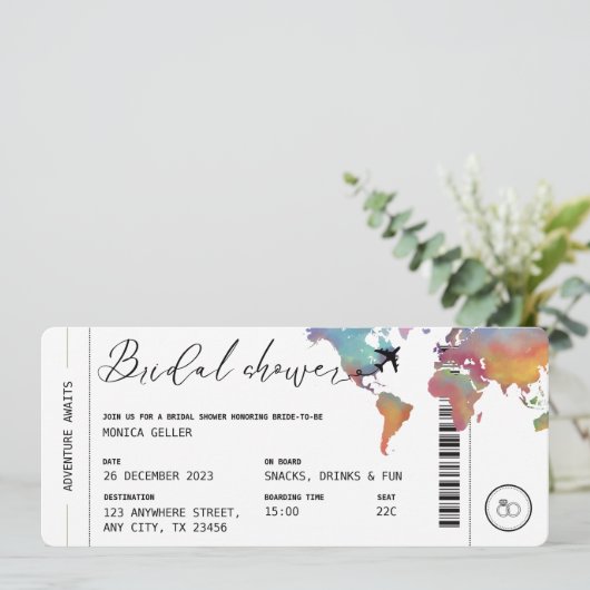 搭乗券トラベルをテーマにしたブライダルシャワー 招待状 (スタンド正面)