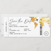 搭乗券トラベル日付の結婚入力を保存 招待状 (正面)