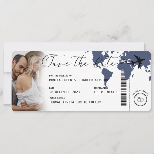 搭乗券ネイビーブルーのマップ写真を保存する セーブザデート (正面)