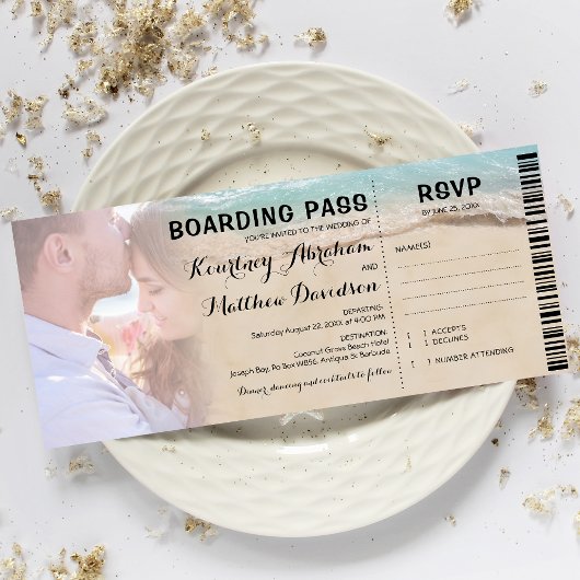 搭乗券ビーチ写真出欠確認＆ウェディング 招待状