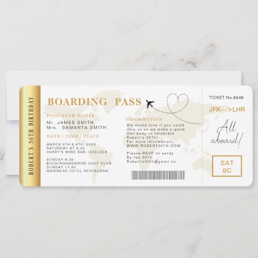 搭乗券フライトチケット誕生日パーティー 招待状 (正面)