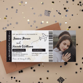 搭乗券モノグラム結婚式招待状チケット セーブザデート