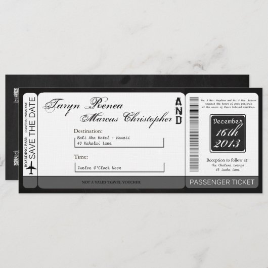 搭乗券リネン結婚式招待状チャルクボード 招待状 (正面/裏面)