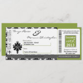 搭乗券リネン結婚式招待状ブラックグリーン 招待状 (正面/裏面)