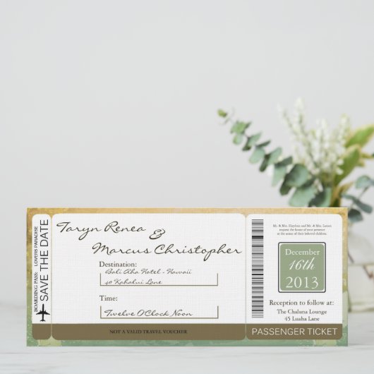 搭乗券リネン結婚式招待状ヴィンテージ 招待状 (スタンド正面)