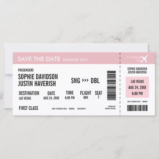 搭乗券ヴィンテージピンクと白の日付を保存 (正面)