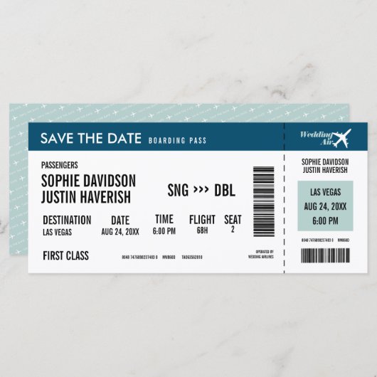 搭乗券ヴィンテージ青と白の日付の保存 (正面/裏面)