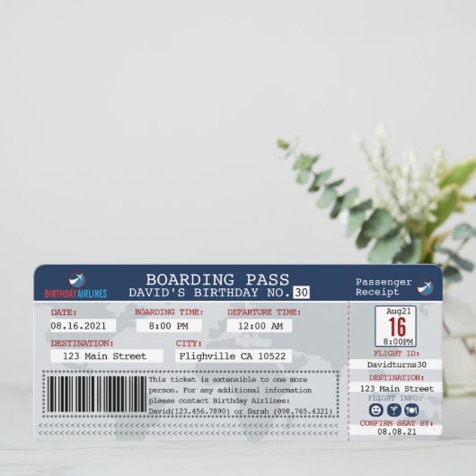 搭乗券誕生日招待状 招待状 (スタンド正面)