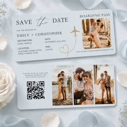 搭乗券風QRコードのSave the Date