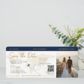 搭乗券飛行機チケット日付の結婚保存 招待状 (スタンド正面)