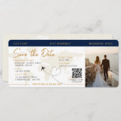 搭乗券飛行機チケット日付の結婚保存 招待状 (正面/裏面)