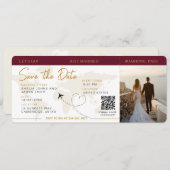 搭乗券飛行機チケット日付の結婚保存 招待状 (正面/裏面)