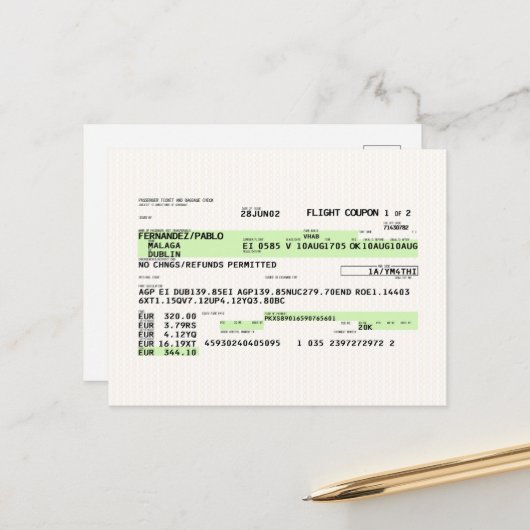 搭乗券 – レトロ ポストカード (正面/裏面インサイチュ)