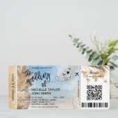 搭乗券 世界地図 島 ビーチ 参加連絡 QRコード 招待状 (スタンド正面)