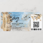 搭乗券 世界地図 島 ビーチ 参加連絡 QRコード 招待状 (正面/裏面)