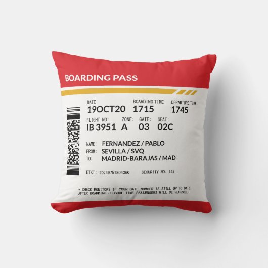 搭乗券 – 赤 クッション (正面)