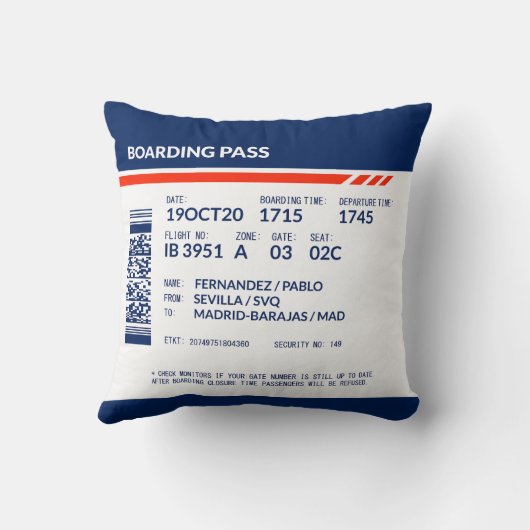 搭乗券 – 青と赤 クッション (裏面)