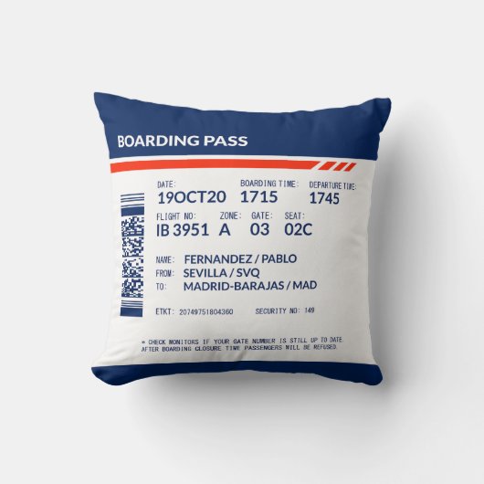搭乗券 – 青と赤 クッション (正面)