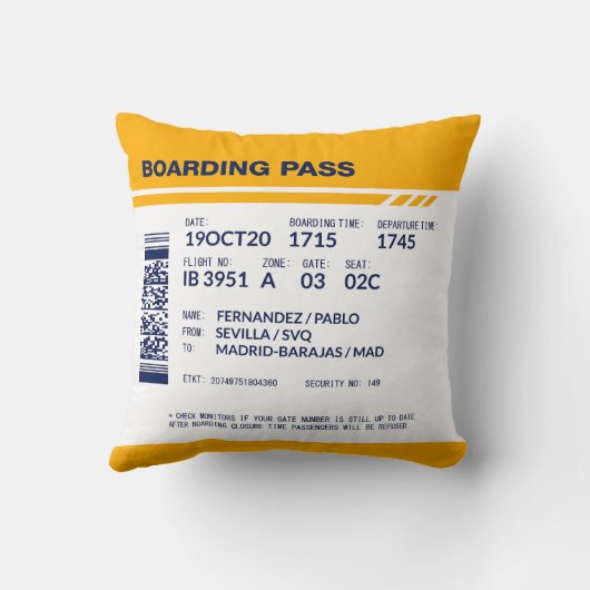 搭乗券 – 黄色 クッション (裏面)
