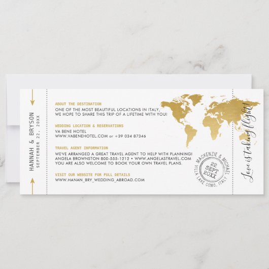 搭乗券Save the Date Black World Map 招待状 (裏面)