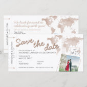 搭乗券Save the Date Photo Tan World Map (正面/裏面)