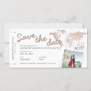 搭乗券Save the Date Photo Tan World Map