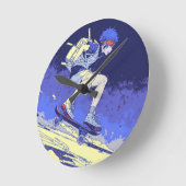 搭乗宇宙 – スケートボーダーデザイン ラウンド壁時計 (傾斜)