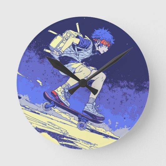 搭乗宇宙 – スケートボーダーデザイン ラウンド壁時計 (正面)