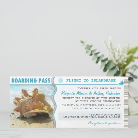 搭乗通過船ボートチケット結婚式招待状 招待状 (スタンド正面)