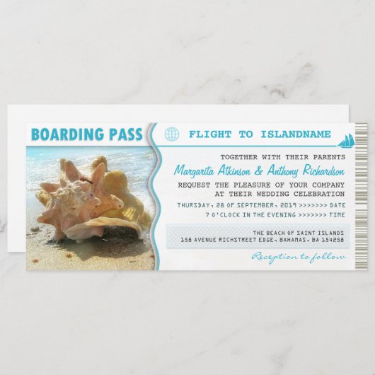 搭乗通過船ボートチケット結婚式招待状 招待状 (正面/裏面)