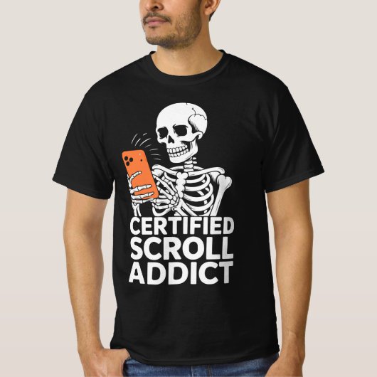 携帯依存症の人必見！スクロール中毒認定書  Tシャツ (正面)