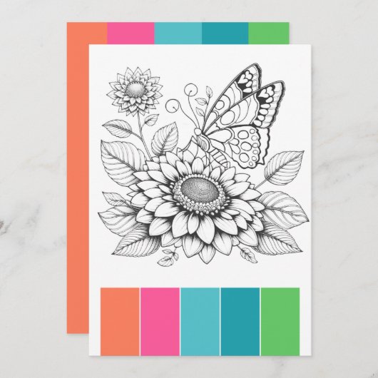 携帯用バタフライカラーリングページ 招待状 (正面/裏面)