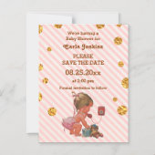 携帯電話のベビーガール金ゴールド紙吹雪を日付を節約 マグネット招待状 (正面)