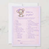 携帯電話のホートかわいい紫のクマのゲームカード 招待状 (正面)