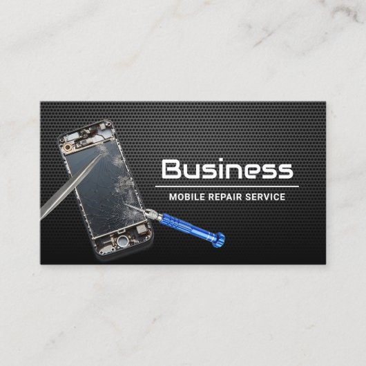 携帯電話のモバイル修理サービスブラックメタル 名刺 (正面)