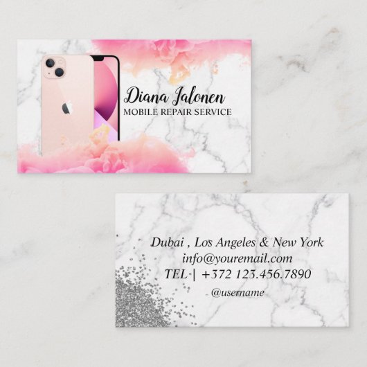 携帯電話のモバイル修理サービスブラックメタル 名刺 (正面/裏面)